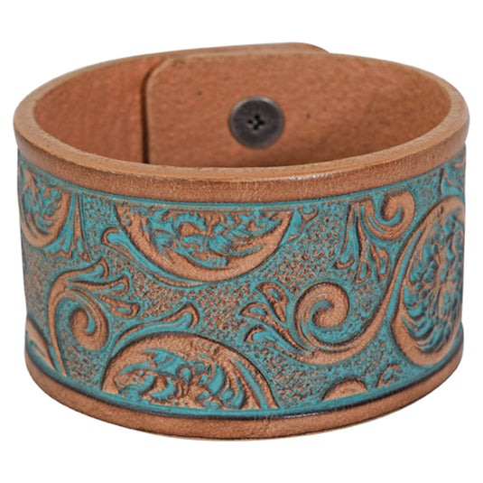 22071BJ3 - Justin Bracelet Saddle Brown Tooled Leather Cuff, 2.25
