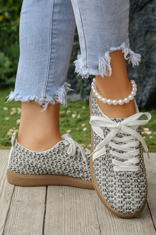 DLLSHOE 105 - Color Black PU Leather Color Block Leopard Contrast Lace Up Sneakers