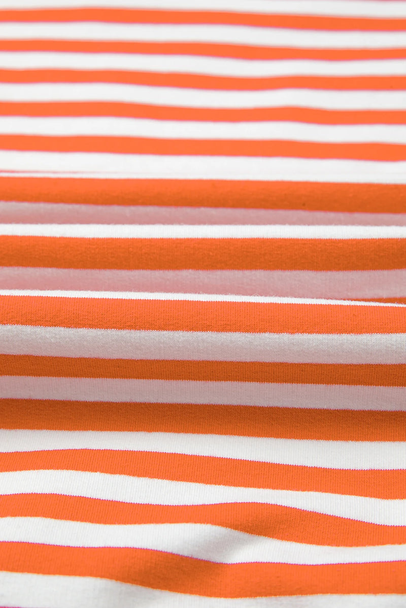 Load image into Gallery viewer, DLLS422 - Ladies Orange Stripe Exposed Seam Drop Shoulder Casual Pullover Top
