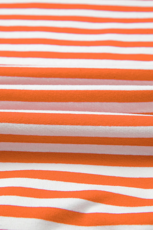 DLLS422 - Ladies Orange Stripe Exposed Seam Drop Shoulder Casual Pullover Top