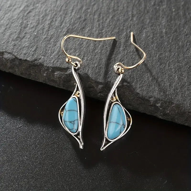 Load image into Gallery viewer, TMER50 - Abstract Swan Earrings w/Turquoise Detail
