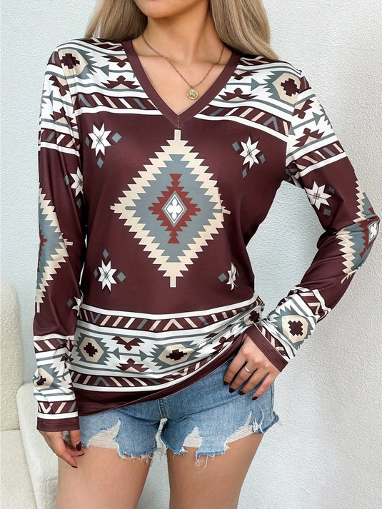 TMTSHT85 - Women's Earthy Tones Aztec Print Shirt