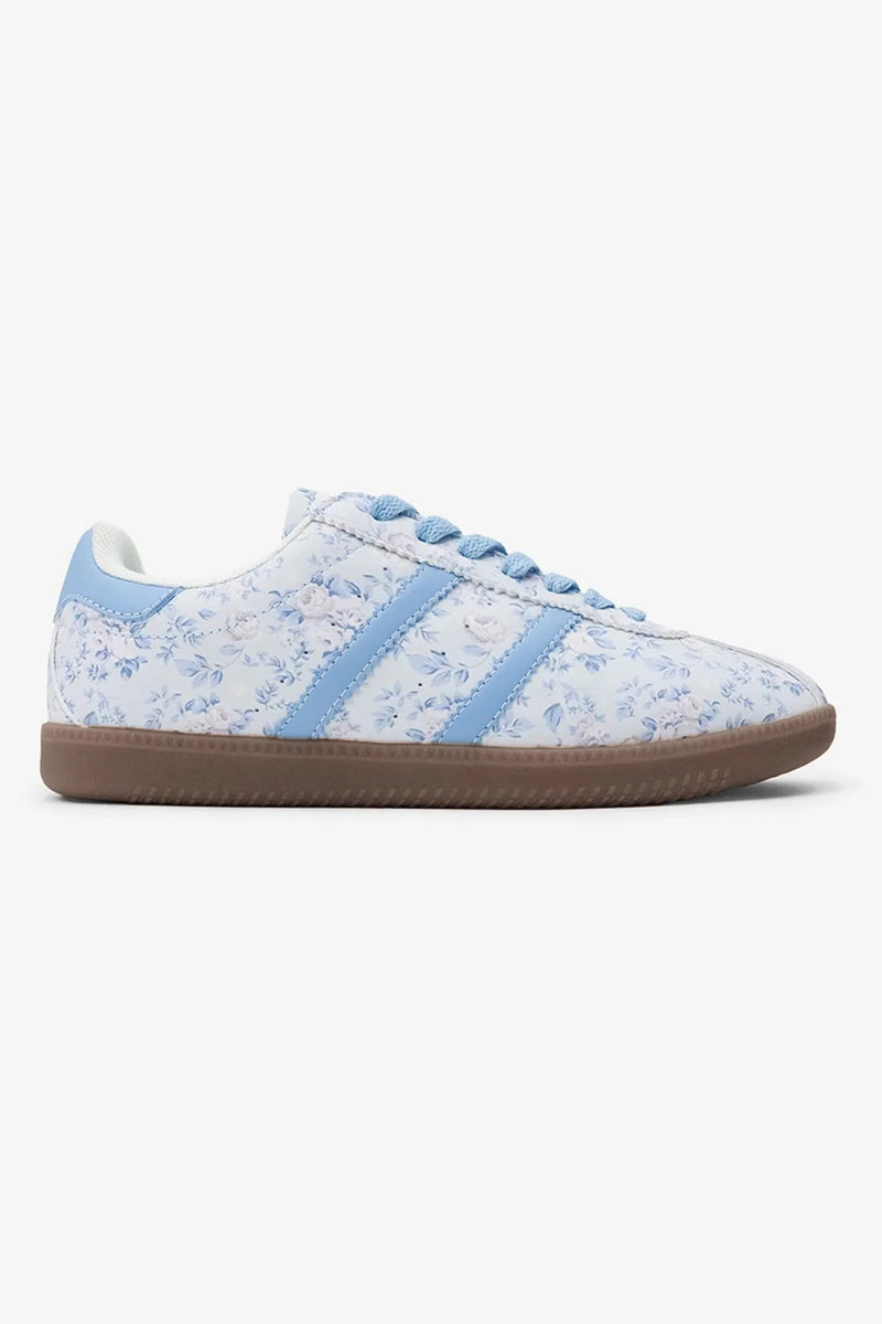 Load image into Gallery viewer, DLLSHOE 49 - Light Blue Floral Print Lace-Up PU Leather Flat Shoes
