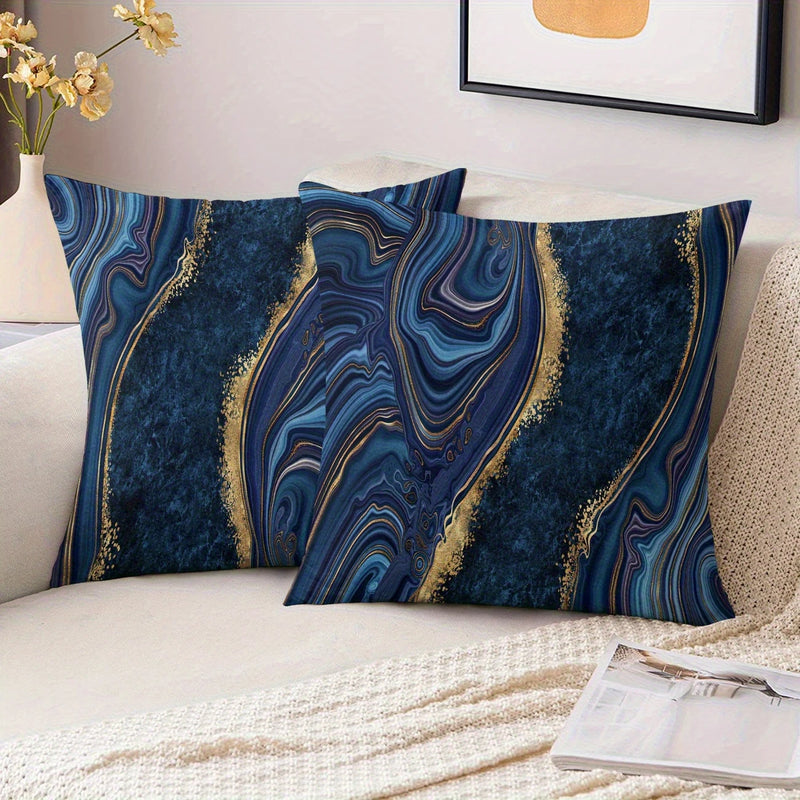 Load image into Gallery viewer, TMPL131 - 2 Piece Set - 18&quot; x 18&quot; Elegant Blue &amp; Golden Marble Throw Pillows
