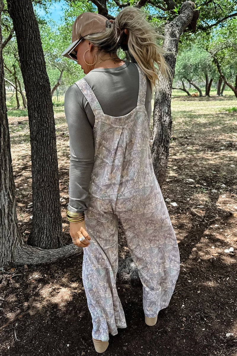 Load image into Gallery viewer, DLLS797 - Ladies Brown Camouflage Twist Ribbed Sleeveless Full-Length Casual Jumpsuit
