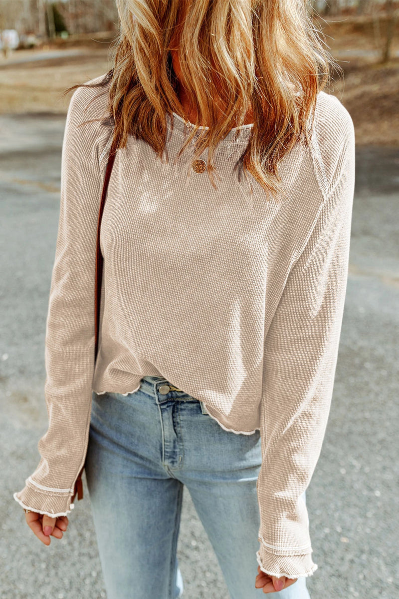 Load image into Gallery viewer, DLLS209 - Ladies Apricot Textured Round Neck Long Sleeve Top
