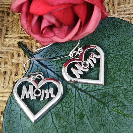 TMER61 - Heart Shaped Dangle Mom Earrings