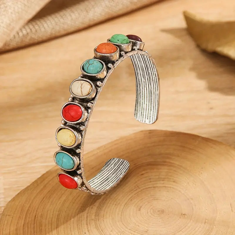 Load image into Gallery viewer, TMBC45 - Multi Colored Stone Open Bracelet
