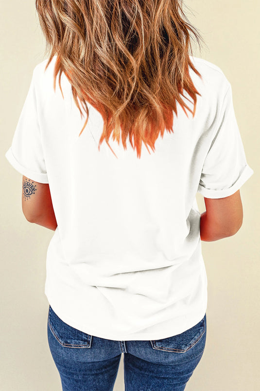DLLS471 - Ladies White JESUS Floral Pearl Printed Letter Graphic Tee
