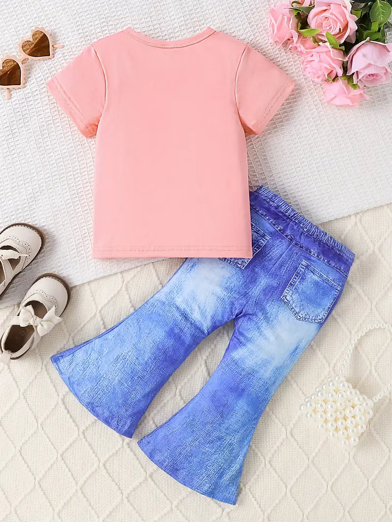 Load image into Gallery viewer, TMCHD42 - Girl&#39;s 2 Piece Sassy Faux Denim Outfit
