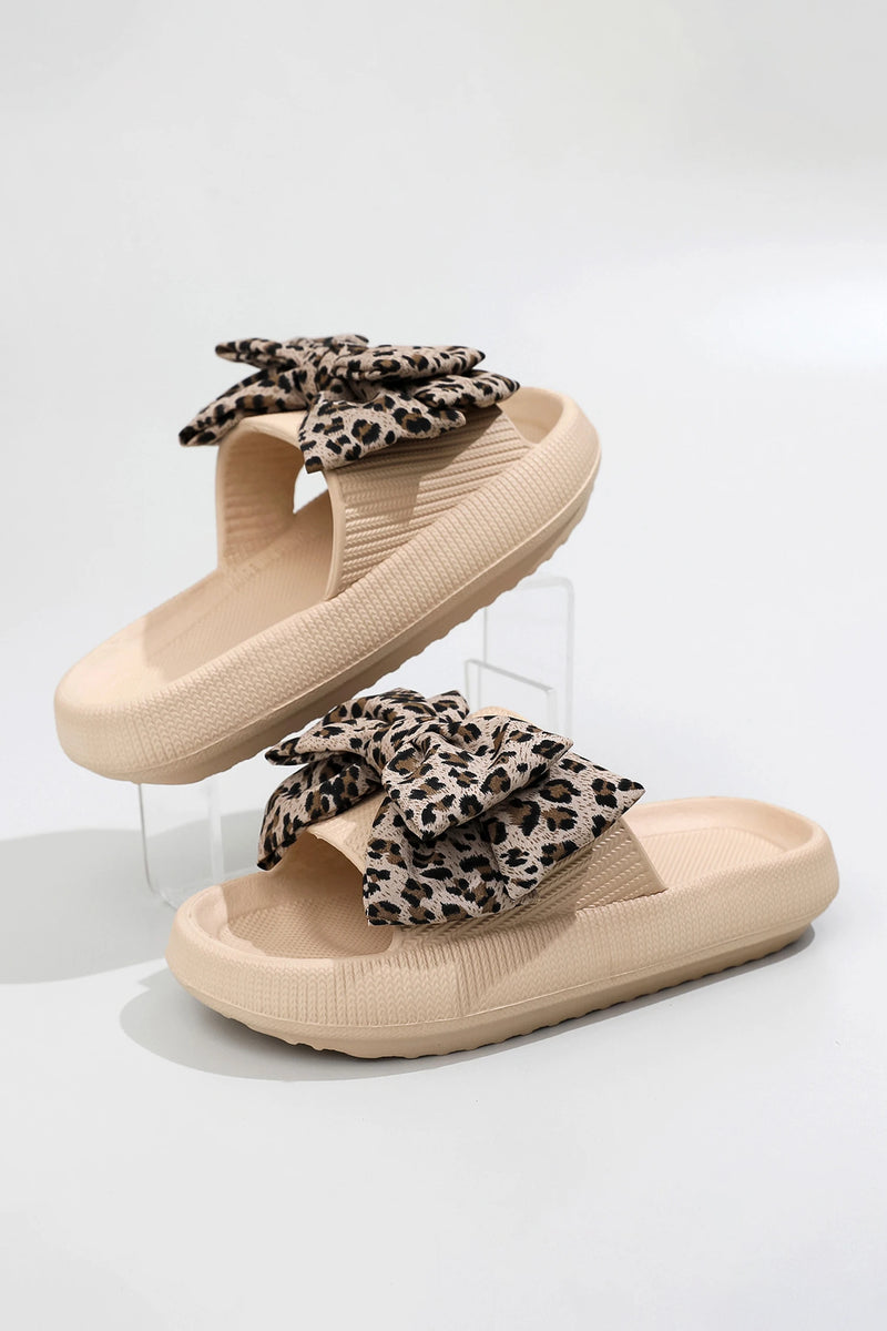 Load image into Gallery viewer, DLLSHOE 68  - Parchment Leopard Bow Cutout Textured Slippers
