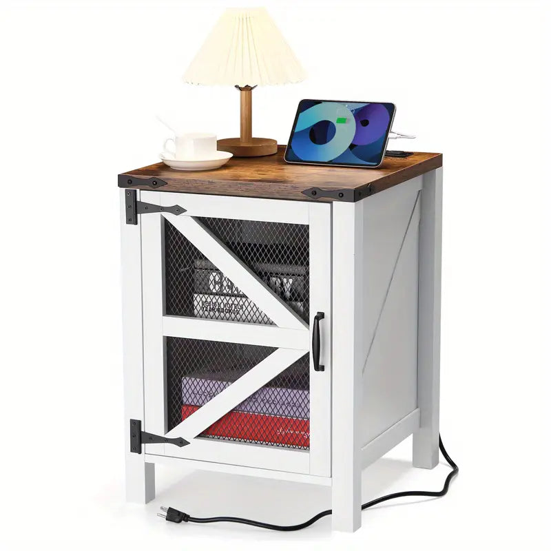 Load image into Gallery viewer, TMFURN1 - Farmhouse Nightstand With USB Charging Ports
