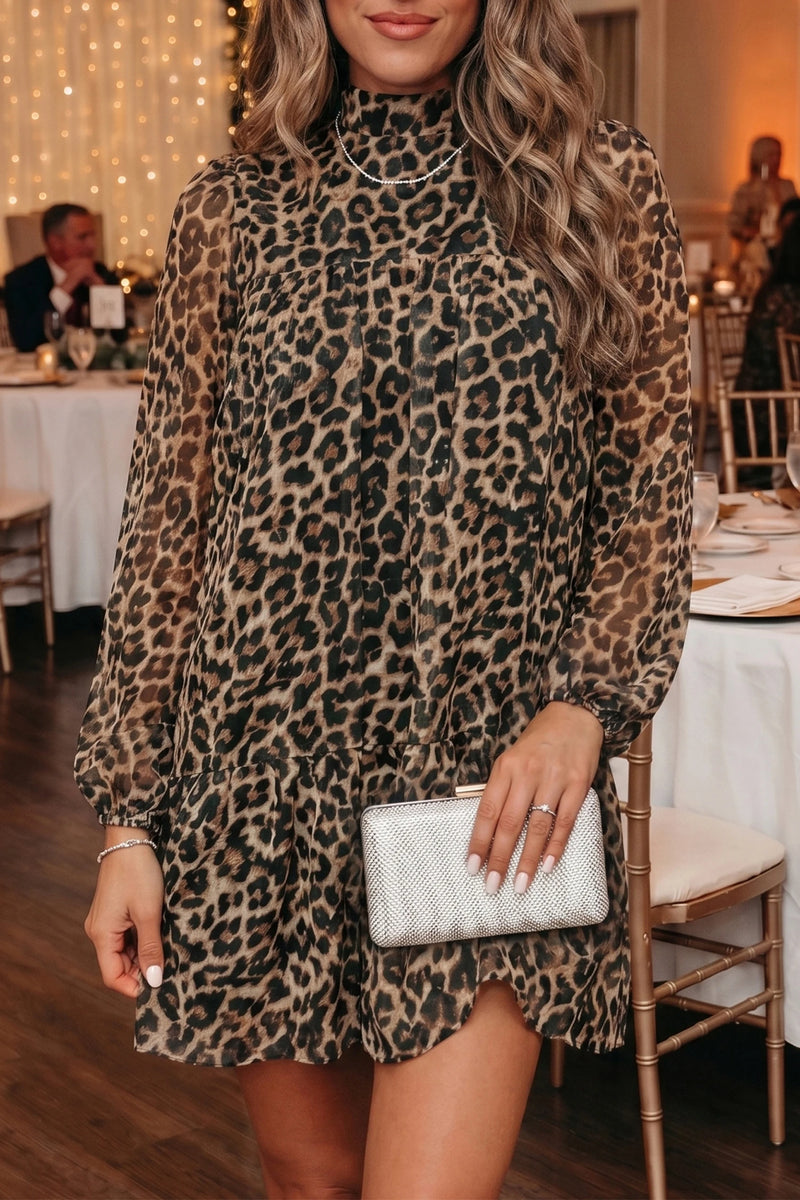 Load image into Gallery viewer, DLLS667 - Ladies Brown Spotted And Chic Leopard Mini Dress
