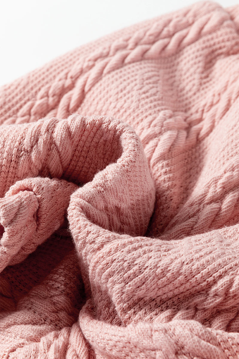 Load image into Gallery viewer, DLLS369 - Ladies Gossamer Pink Cable Knit V Neck Cardigan Shorts Set
