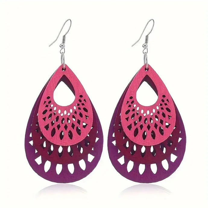 TMER95 - Bojo Lightweight Multi Color Wooden Wind Drop Earrings