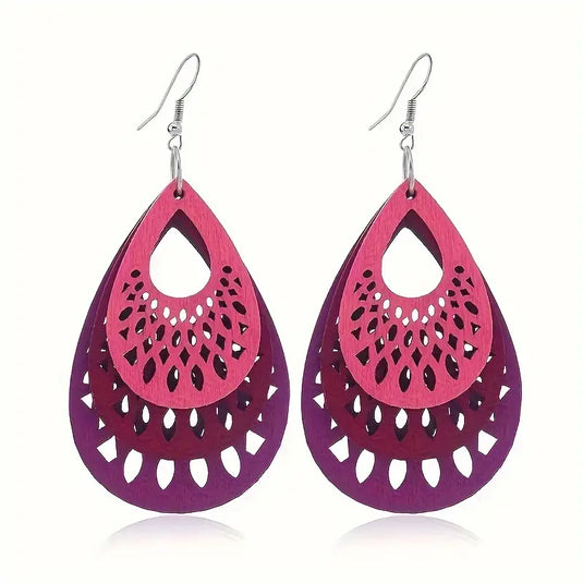 TMER95 - Bojo Lightweight Multi Color Wooden Wind Drop Earrings
