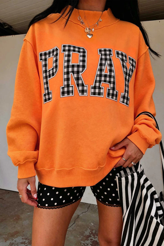 DLLS1103 - Ladies Orange PRAY Polka Dot Embroidered Mock Neck Sweatshirt