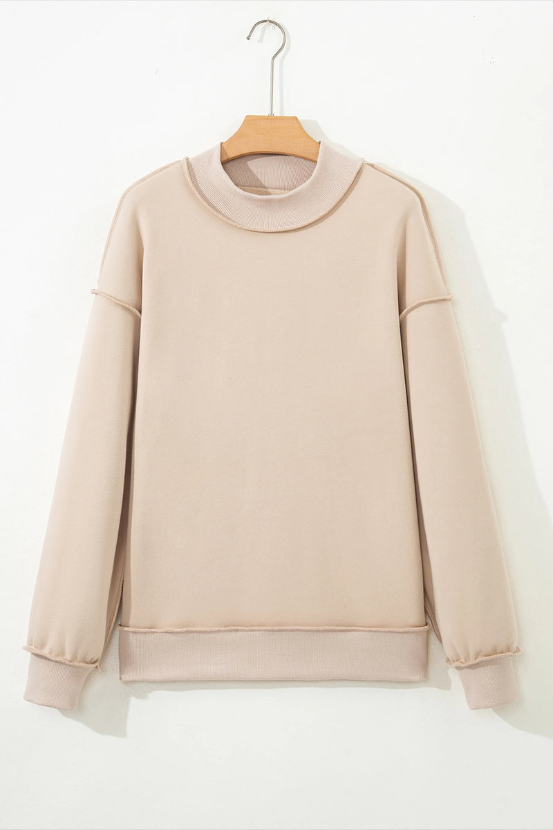 Load image into Gallery viewer, DLLS1135 - Ladies Apricot Oversize Drop Shoulder Reversible Mock Neck Sweatshirt
