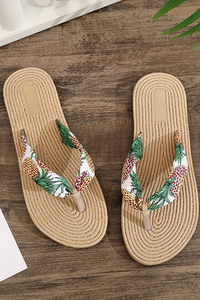 Load image into Gallery viewer, DLLSHOE 109 - Parchment Tropical Beach Vacation Pineapple Printed Flip Flops
