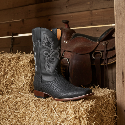 CP1706 - Cowboy Prayer Hand Crafted Genuine Black Bull Shoulder Cowboy Boots