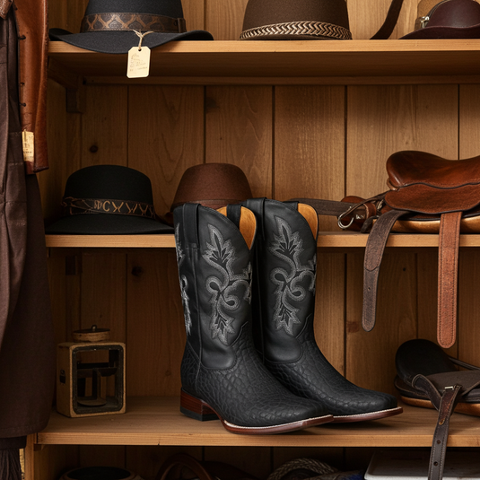 CP1706 - Cowboy Prayer Hand Crafted Genuine Black Bull Shoulder Cowboy Boots