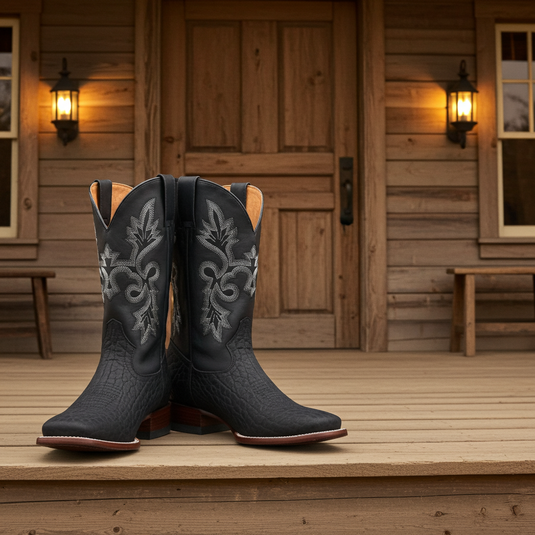 CP1706 - Cowboy Prayer Hand Crafted Genuine Black Bull Shoulder Cowboy Boots