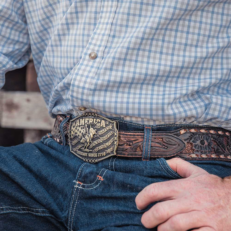Load image into Gallery viewer, A1002C - Montana Silversmiths Cowboy Since 1776 Attitude Buckle
