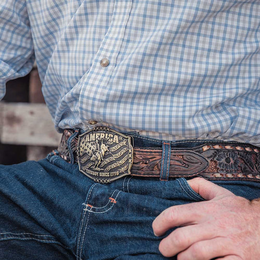 A1002C - Montana Silversmiths Cowboy Since 1776 Attitude Buckle