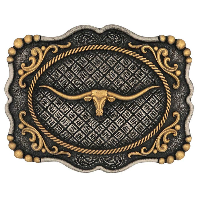 A1003P - Montana Silversmiths Framed Longhorn Attitude Buckle