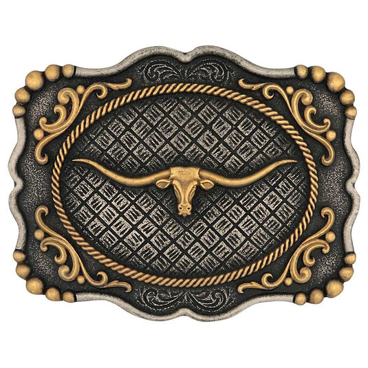 A1003P - Montana Silversmiths Framed Longhorn Attitude Buckle