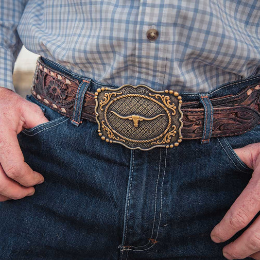 A1003P - Montana Silversmiths Framed Longhorn Attitude Buckle