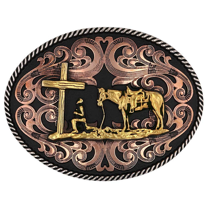 A1005 - Montana Silversmiths Tri-tone Christian Cowboy Attitude Buckle