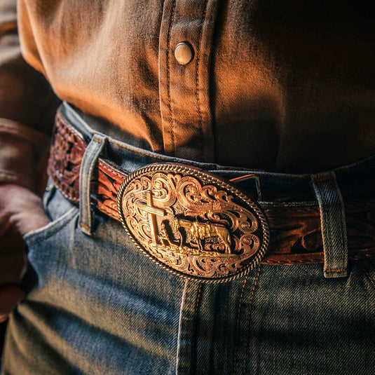 A1005 - Montana Silversmiths Tri-tone Christian Cowboy Attitude Buckle