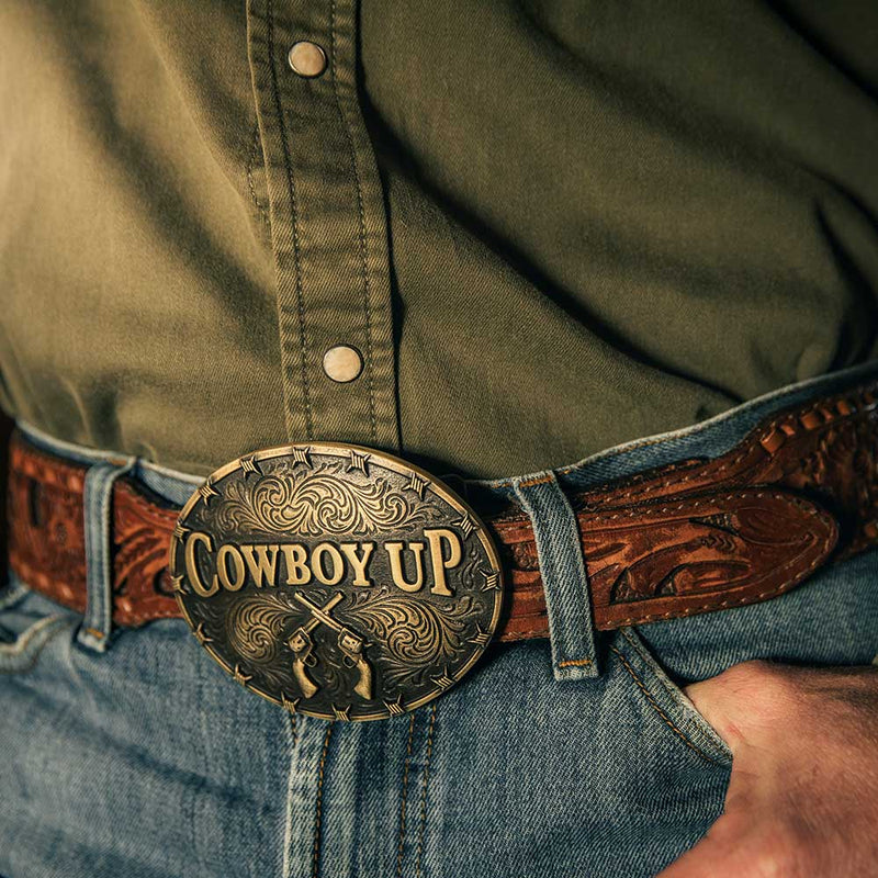 Load image into Gallery viewer, A1007C - Montana Silversmiths Cowboy Up Attitude Buckle
