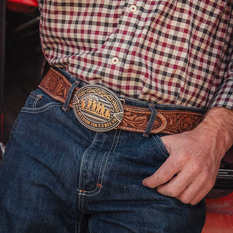 Load image into Gallery viewer, A1012P - Montana Silversmiths Freedom Isn&#39;t Free Attitude Buckle
