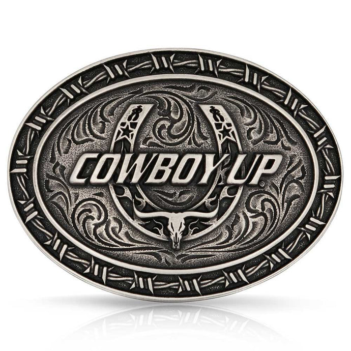 A1032S - Montana Silversmiths Cowboy Up Barbed Wire Buckle