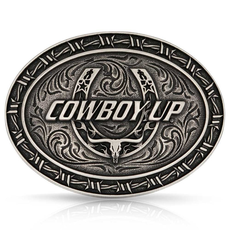 Load image into Gallery viewer, A1032S - Montana Silversmiths Cowboy Up Barbed Wire Buckle
