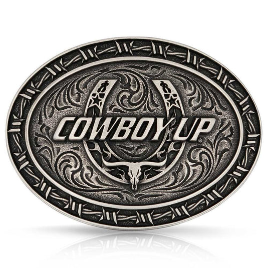 A1032S - Montana Silversmiths Cowboy Up Barbed Wire Buckle