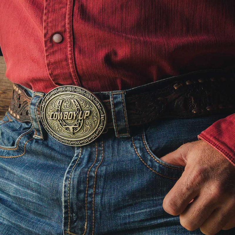 Load image into Gallery viewer, A1032S - Montana Silversmiths Cowboy Up Barbed Wire Buckle
