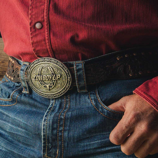A1032S - Montana Silversmiths Cowboy Up Barbed Wire Buckle