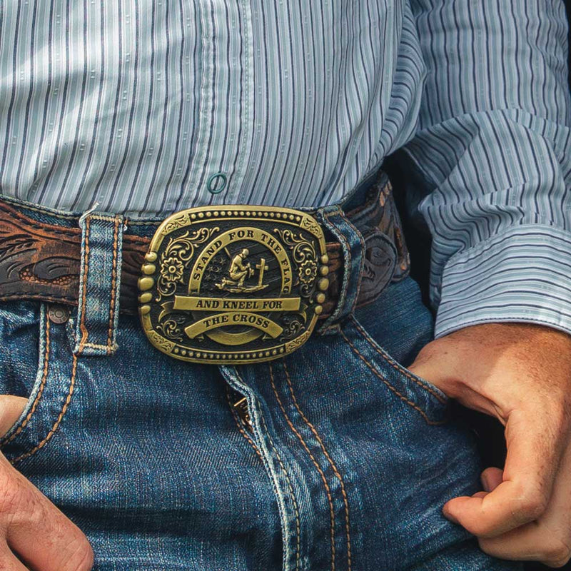 Load image into Gallery viewer, A1040C - Montana Silversmiths Kneel For The Cross Buckle
