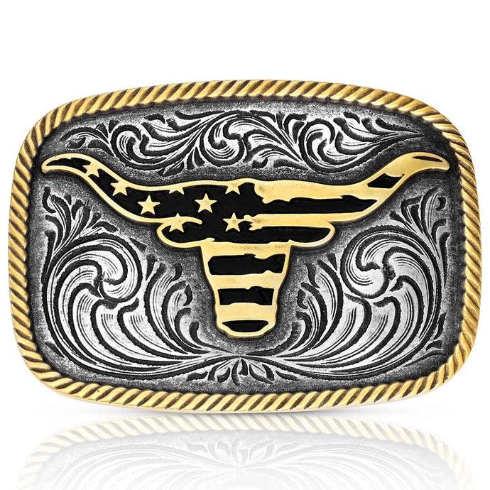 A1054P - Montana Silversmiths Western Patriotic Longhorn Buckle