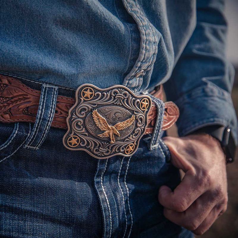 Load image into Gallery viewer, A976P - Montana Silversmiths Soaring High American Eagle Attitude Buckle
