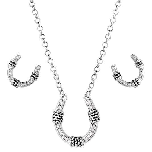 JS6038 - Montana Silversmiths Roped Horseshoe Crystal Jewelry Set