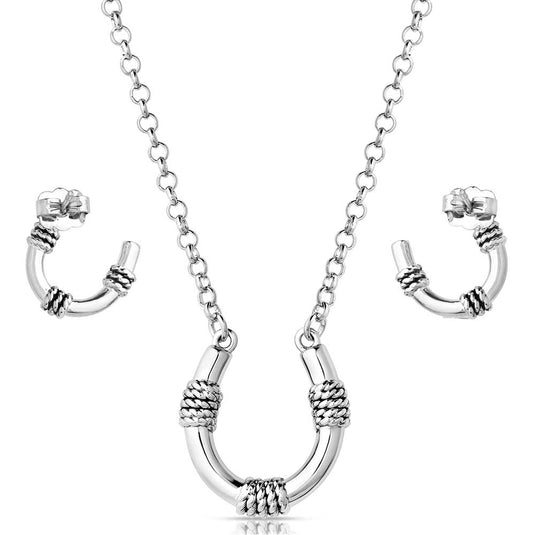 JS6038 - Montana Silversmiths Roped Horseshoe Crystal Jewelry Set