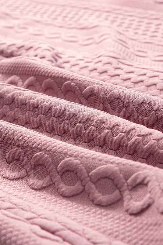 DLLS263 - Ladies Sepia Rose Cable Texture Puff Sleeve Loose Shacket