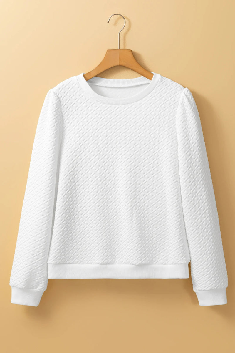 Load image into Gallery viewer, DLLS148 - Ladies White Textured Puff Long Sleeve Round Neck Top

