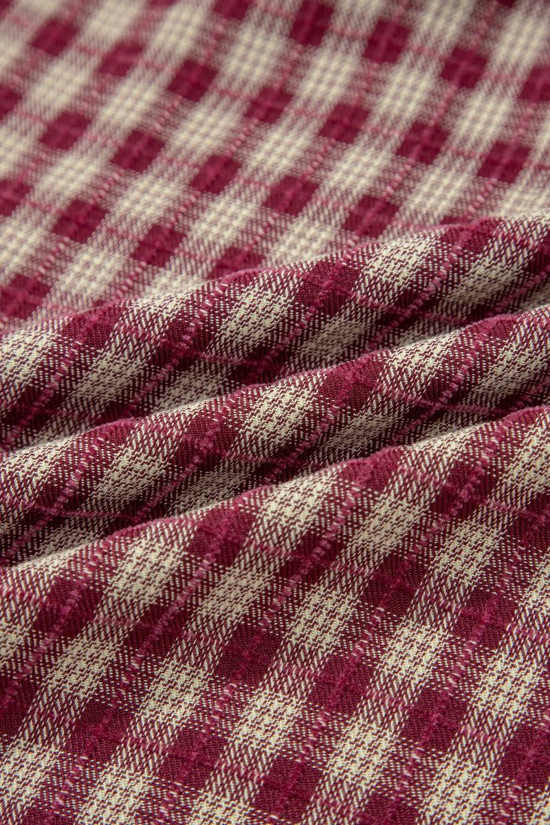 Load image into Gallery viewer, DLLS784 - Ladies Coral Country Plaid Long Sleeve Button Keyhole Pleated Loose Blouse
