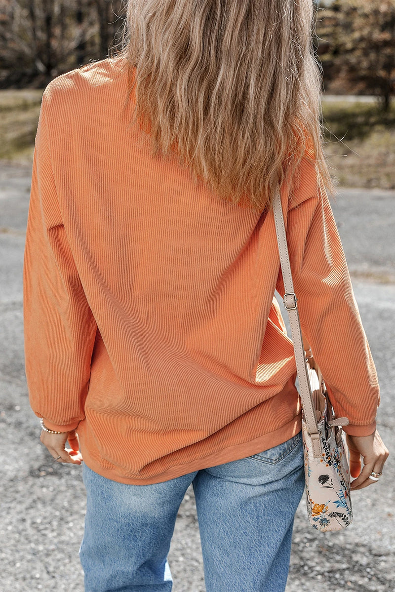 Load image into Gallery viewer, DLLS990 - Ladies Orange Whatever Spices Your Pumpkin Corded Pullover Sweatshirt
