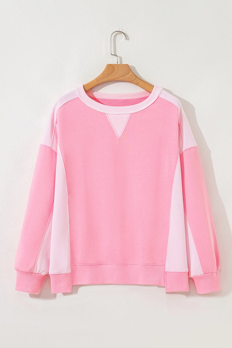 Load image into Gallery viewer, DLLS326 - Ladies Bonbon 2-Tone Color Block Patchwork Drop Shoulder Sweatshirt
